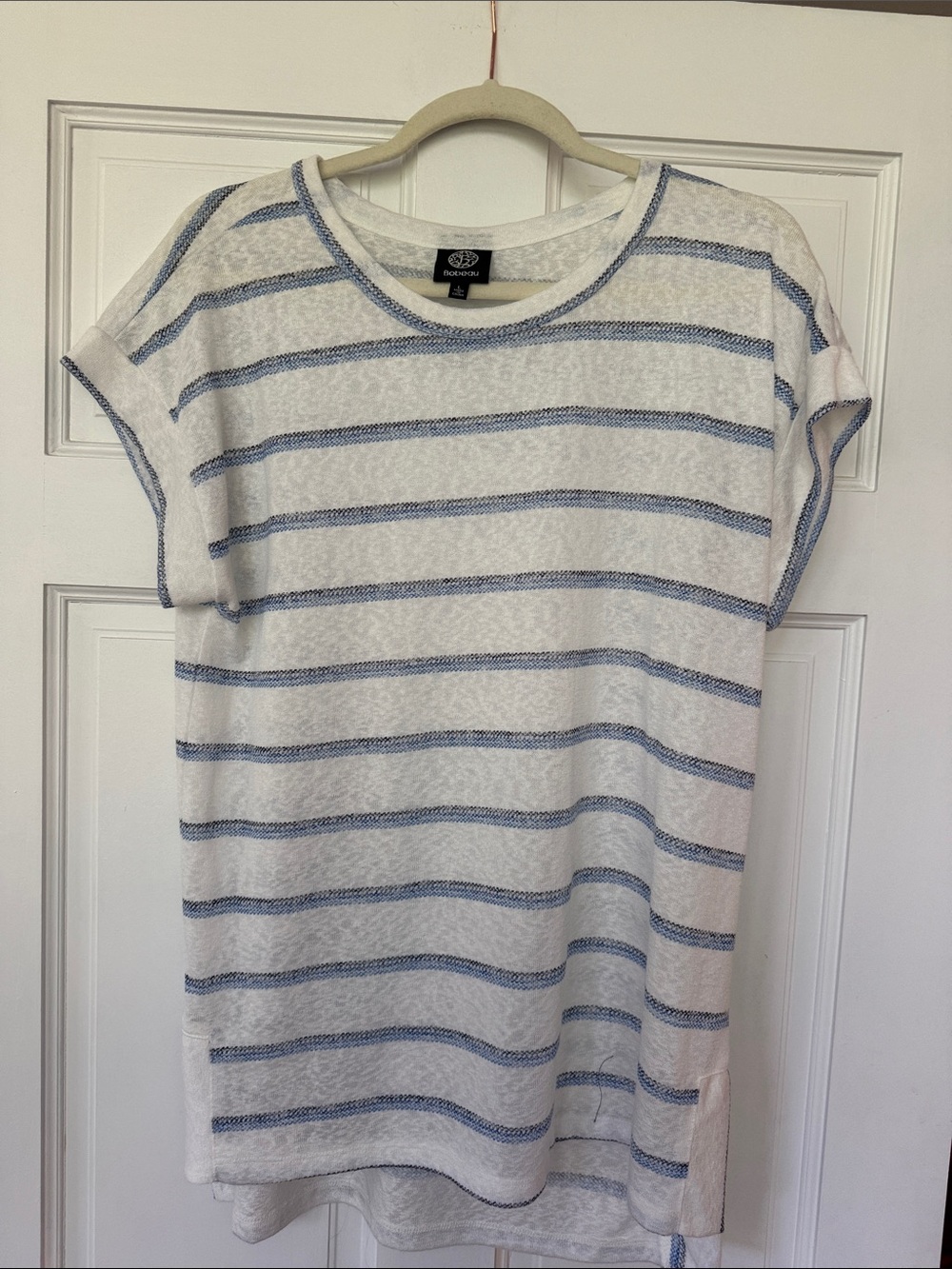 bobeau White Tunic with Blue Stripes